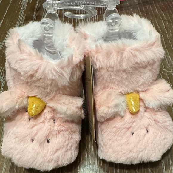 Pink Fuzzy Baby Booties with Yellow Accents 3-6mos-NWT - Picture 1 of 7